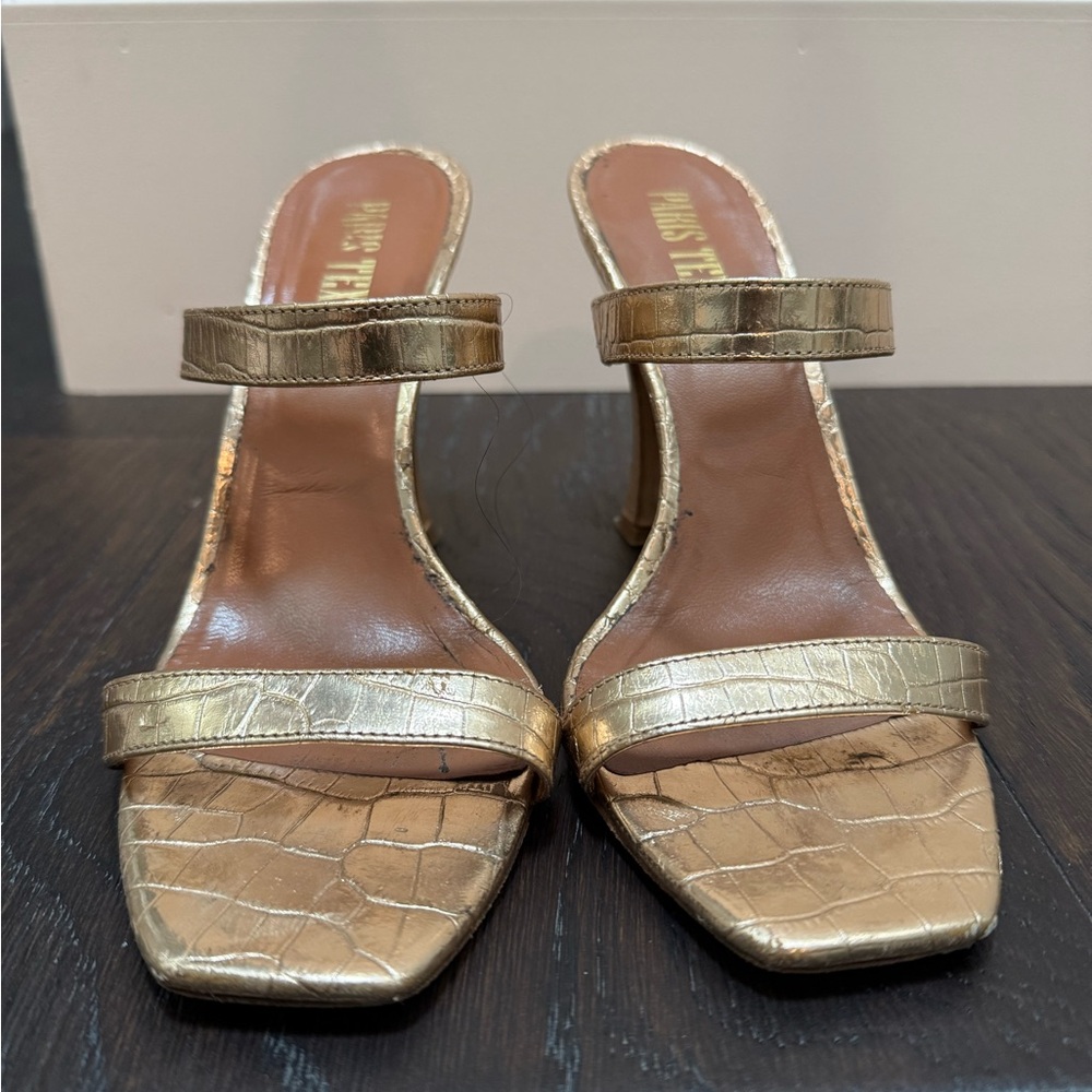 Paris Texas Gold Crocodile-Embossed Women's Heels